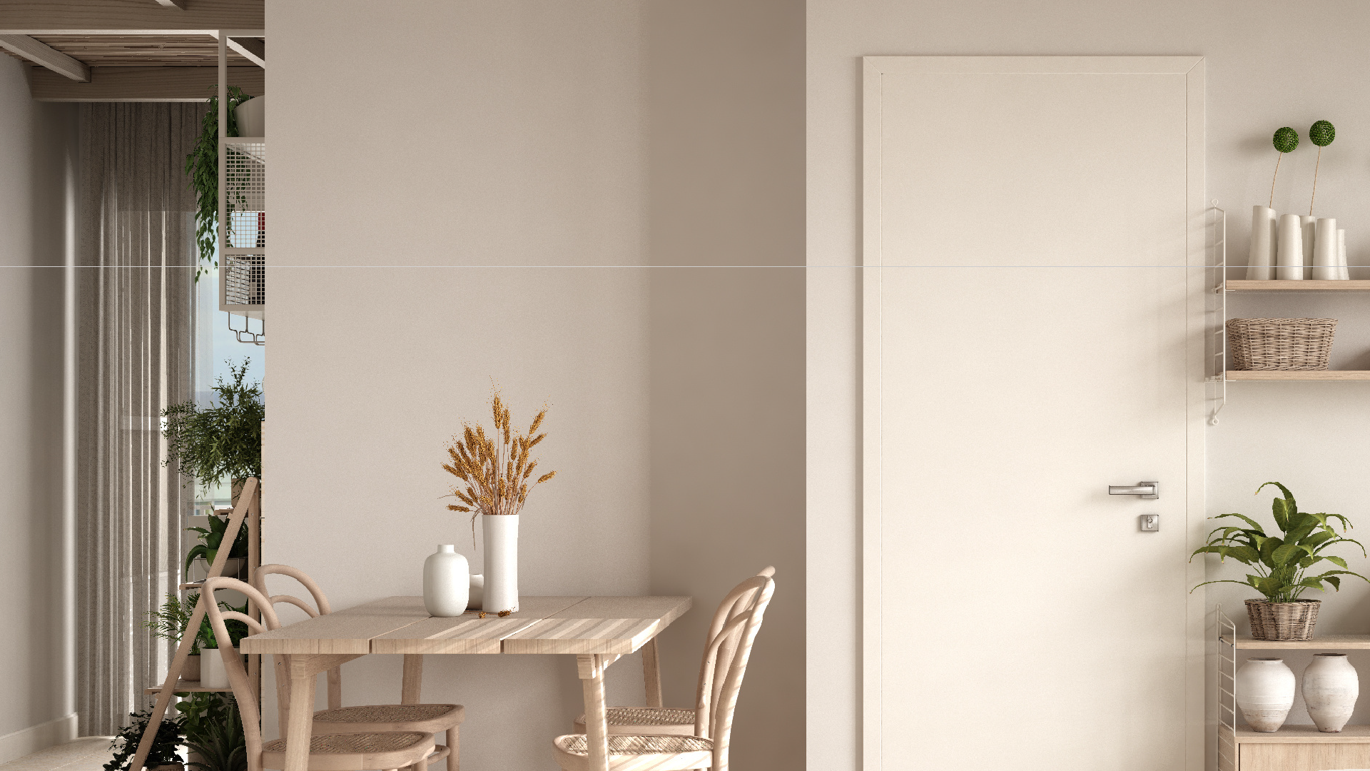 Jasne wnętrze z naturalnymi dodatkami, przygotowanie wystroju na wiosne.